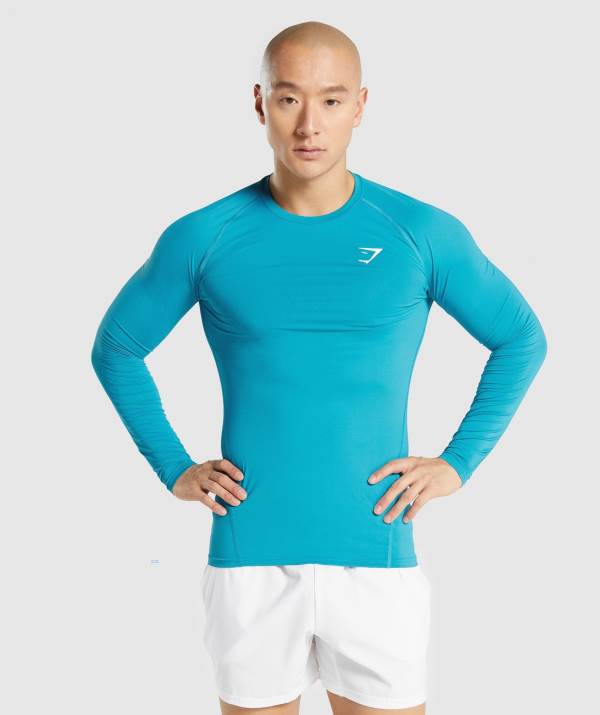 Panske Mikiny Gymshark Element Baselayer Long Sleeve Modre | SL5803194